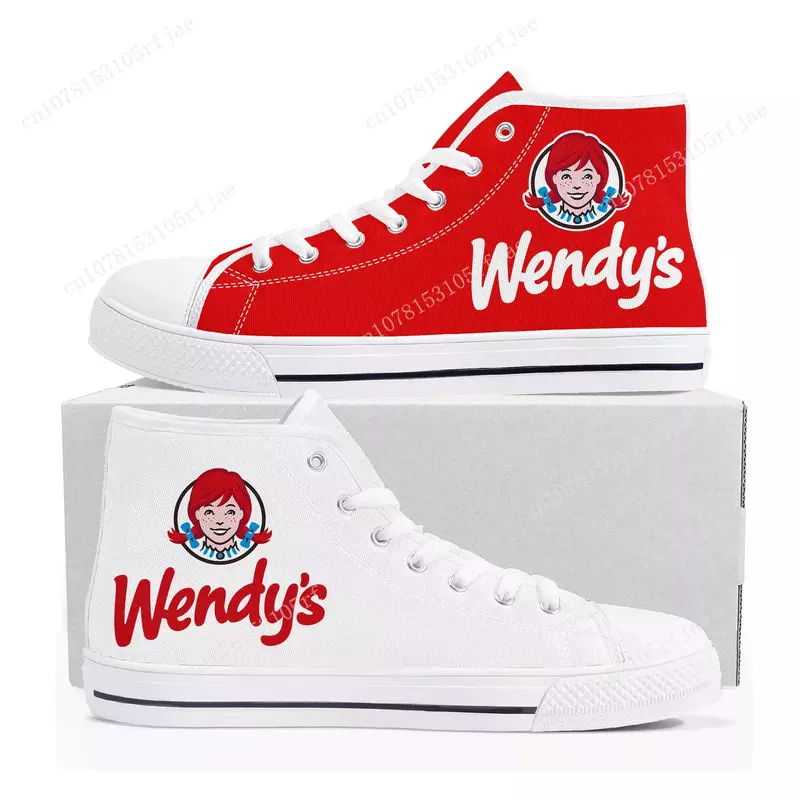 Tênis de lona personalizados para homens e mulheres, Wendys Fast Food Restaurante Logotipo, Top alto, qualidade, adolescente, par sapatos, novos