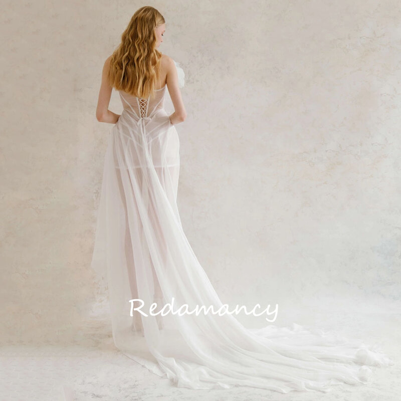 Redamancy-vestidos de novia blancos con flores 3D, traje de sirena con escote Corazón, Espalda descubierta, ajustados hasta la rodilla, para fiesta, 2024