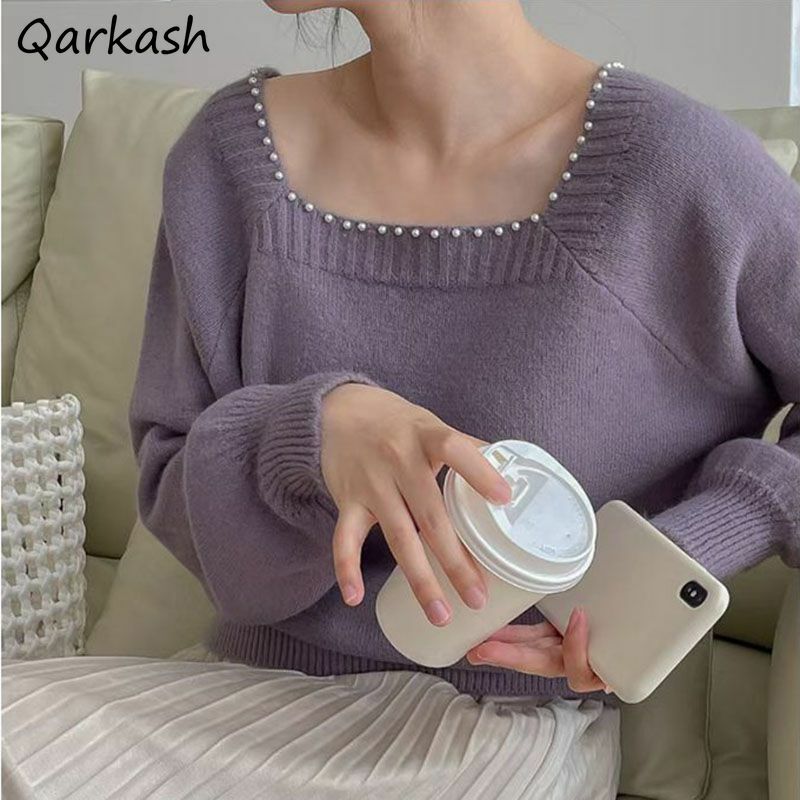 5 Colors Women Sweaters Gentle Elegant Beading Leisure Vintage Office Lady Autumn New Pullovers French Style Sweet Fashion Pure