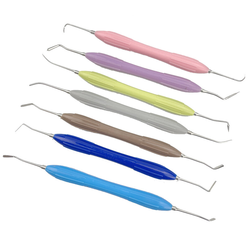 7Pcs Dental Double Ended Stainless Steel Resin Filler Set Composite Resin Filling Spatula Silicone Handle Dental