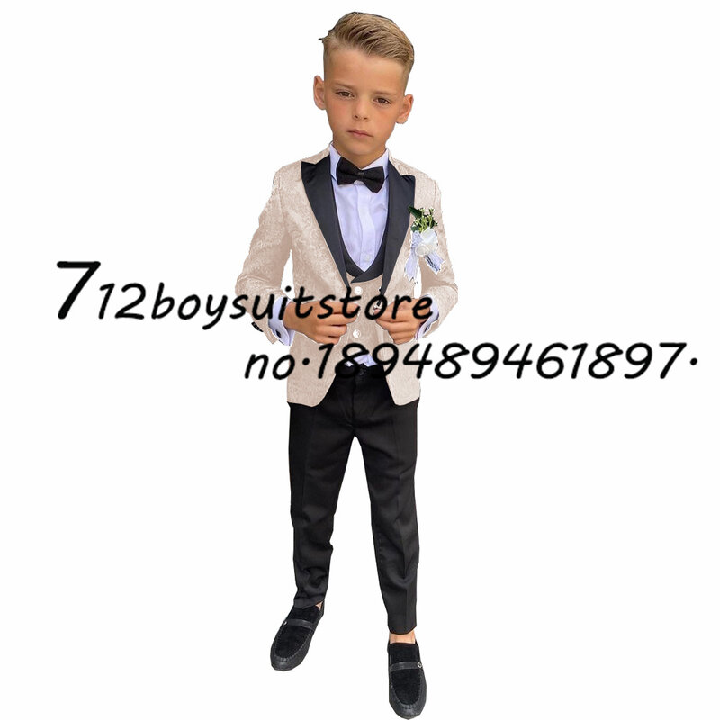 Czarny chłopiec blezer 3 szt. Kurtka spodnie kamizelka smoking na wesele formalne dziecięce dopasowany przylegający garnitur zestaw spiczastych klap