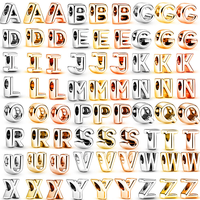 Baru 3 warna 26 huruf A-Z Set alfabet DIY jimat manik-manik cocok Orinigal Pandora gelang kalung wanita gantungan kunci hadiah perhiasan