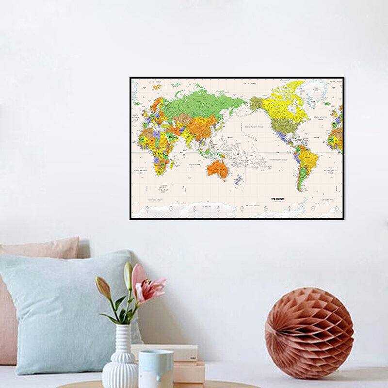 Pintura de lienzo fino sin marco para decoración de pared de oficina en casa, mapa físico impreso en tamaño A2