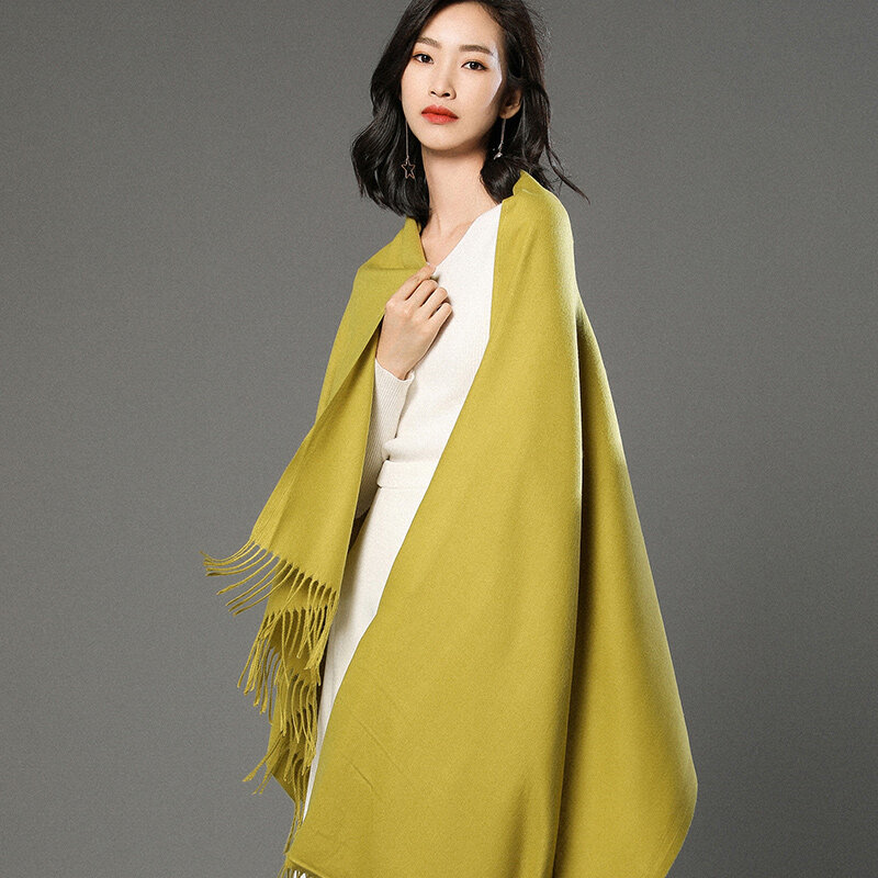 Зимняя шаль чистого цвета имитация кашемира как шарф теплая универсальная Корейская версия удлиненная двойного назначения Мужская и женская версия