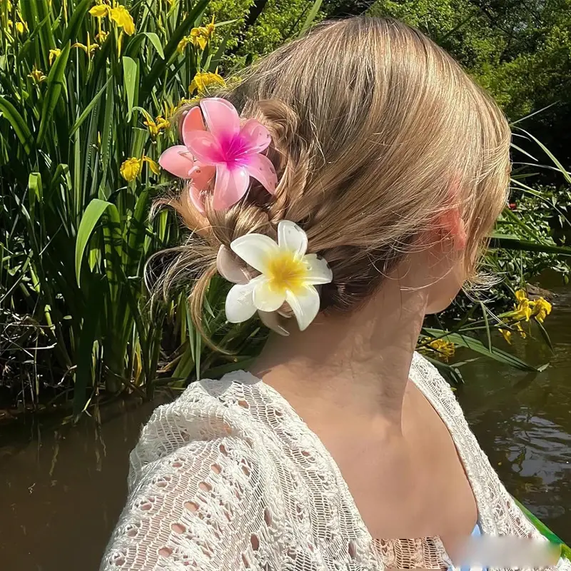Jepit rambut akrilik bunga telur gradien 8CM untuk wanita jepit rambut cakar kepiting jepit rambut Hawaii aksesori kepala