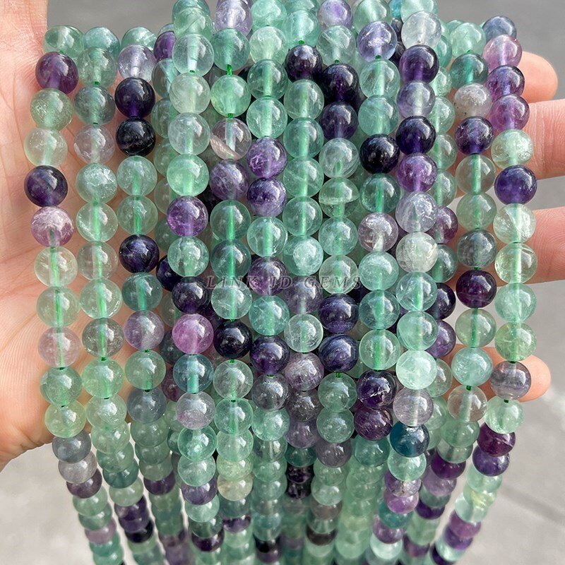 Perles rondes en Fluorite multicolores 3A, pierre naturelle, fil de 15 pouces, 4 6 8 10MM, taille au choix, pour la fabrication de bijoux et de bracelets, bricolage