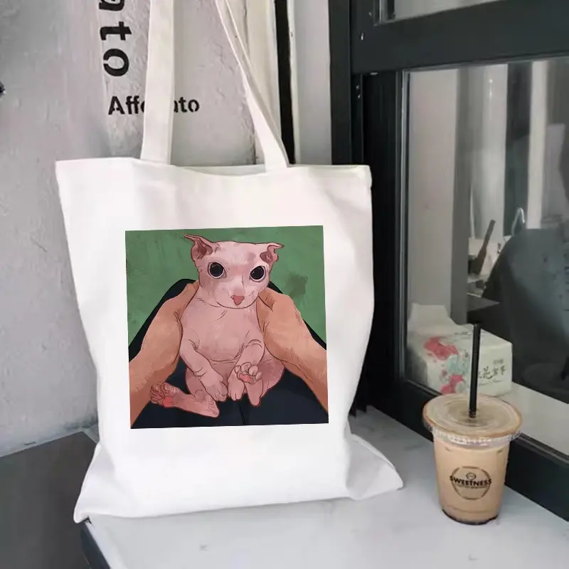جديد الكرتون القط خمر حقيبة قماش قنب حمل كبيرة Kawaii الفتيات التسوق ايكو حقائب للنساء المتسوق السيدات قابلة لإعادة الاستخدام Bolsas دي كومبرا