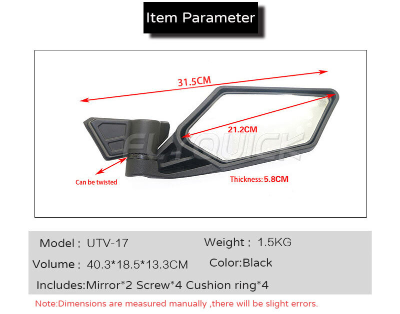 Espelhos retrovisores com luz para UTV ATV, espelho lateral para inverter, Can-Am Maverick X3, Suzuki King Quad 450, Quadracer 450