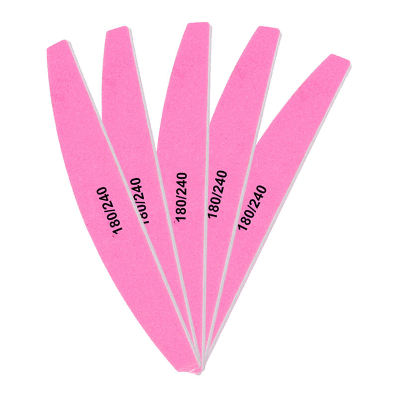 Lima de uñas profesional, herramienta de manicura de lijado, medio redondo, esponja rosa, 1 unidad, 180/240
