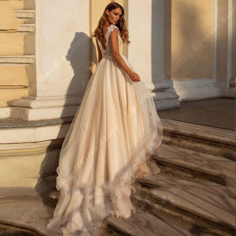 Nowe, pełne wdzięku damskie suknie ślubne koronkowe aplikacje o linii a suknie ślubne bez rękawów, szerokie paski na ramionach Vintage Vestidos De Novia