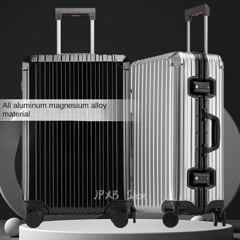 Koffer Volledig Aluminium Magnesiumlegering Reiskoffer Met Wielen Metalen Trolleykoffer 20 Inch Bagage Universele Cabine