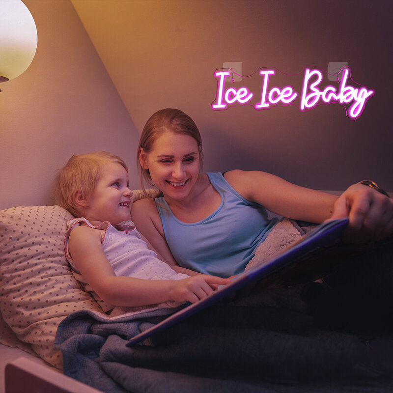 Letrero de neón de Ice Baby, luz de decoración de habitación con letras rosas para boda, Bar, fiesta de cumpleaños de bebé, LED, decoración de lámpara de pared artística USB para el hogar