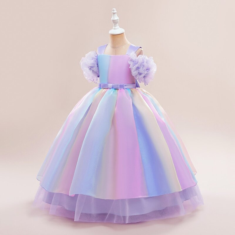 Vestidos macios coloridos para meninas, vestido de banquete, vestido de formatura para crianças, vestido de princesa elegante para meninas, baile de casamento