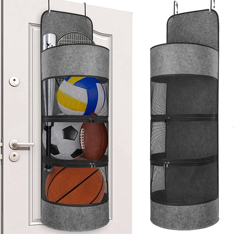 Tas gantung olahraga atas pintu Organizer perlengkapan olahraga tas gantung basket untuk basket, sepak bola, bola voli, mainan