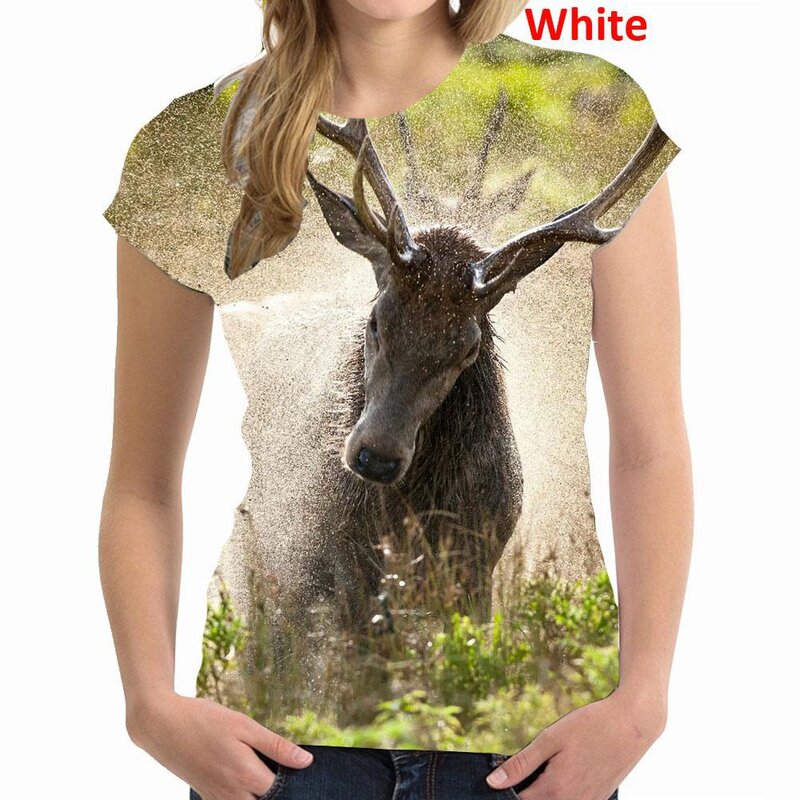 女性のためのカジュアルな半袖ラウンドネックTシャツ,プリントされた3Dパターン