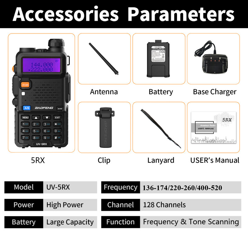 BAOFENG-walkie-talkie con banda aérea, dispositivo de comunicación de 136-174/220-260/400-480MHz, AM, UV-5RX