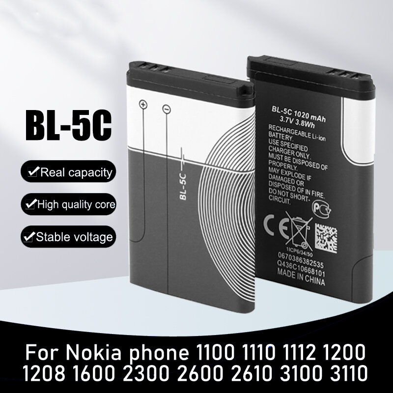 1/10pcs 3.7V 1020mAh Battery BL-5C BL5C BL 5C Rechargeable Batteries For Nokia 2112 2118 2255 2270 2280 2300 2600 2610 3125 3230