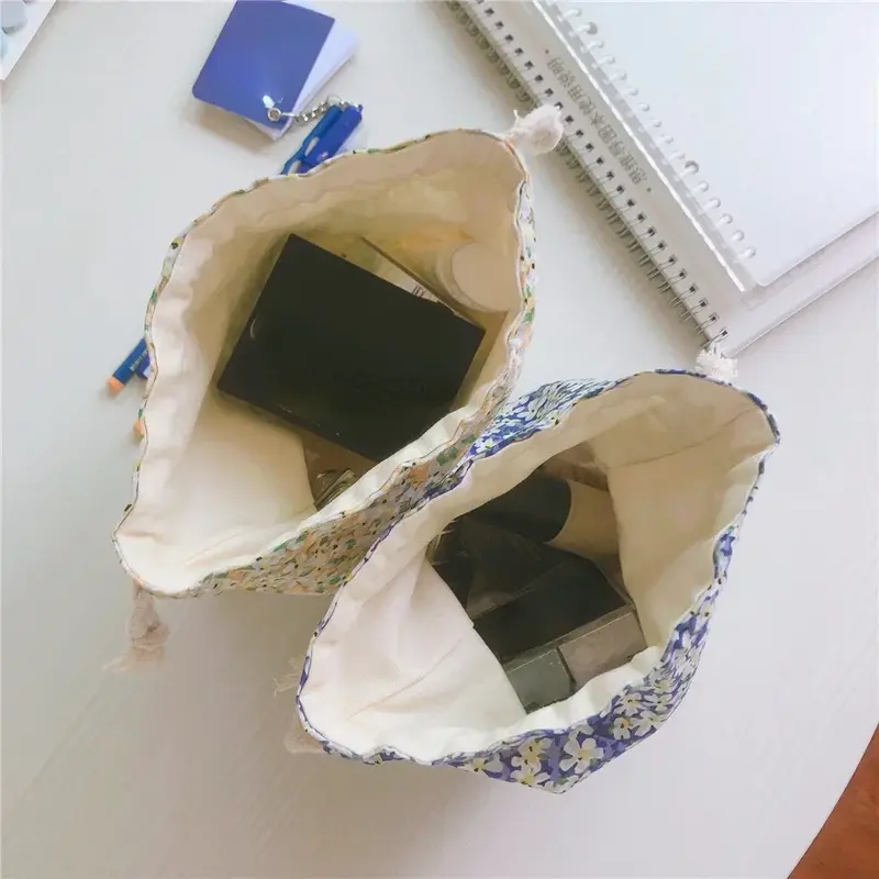 BBY154 borsa cosmetica con coulisse floreale per donna Organizer portatile per trucco in cotone