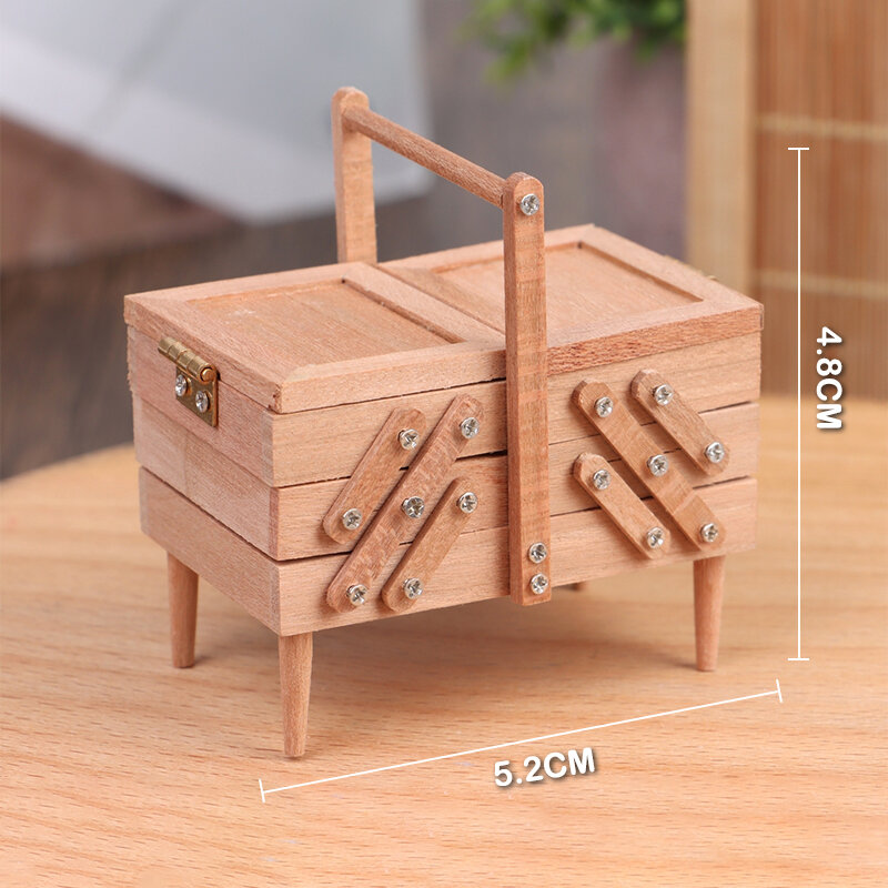Rumah Boneka 1:12 Kit Kotak Jahit High End Miniatur dengan Gunting Jarum Alat Rajut Aksesori Penjahit Dekorasi Mainan Rumah Bermain