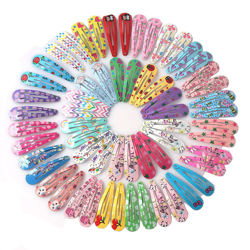 20-100Pcs Cute Colorful Waterdrop Alloy Hairpin Girls Snap Hair Clips For Kids Print Bb Hairgripe Headwear Baby Hair Accessories