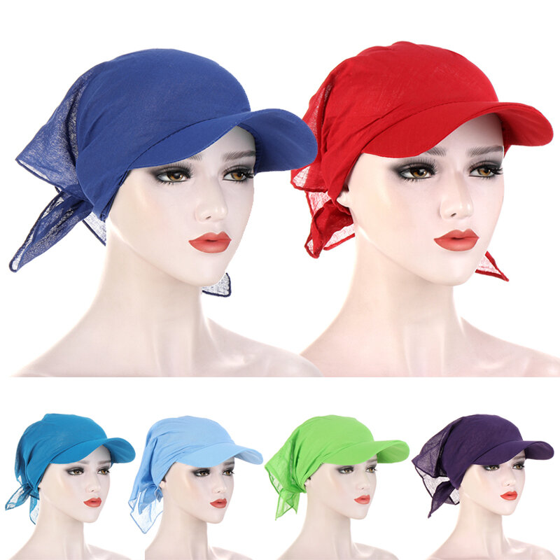 Fashion Solid Color Square Scarf Hat Women Summer Outdoor Sunscreen Turban Bandana Cap Adjustable Headscarf Sun Visor Hats