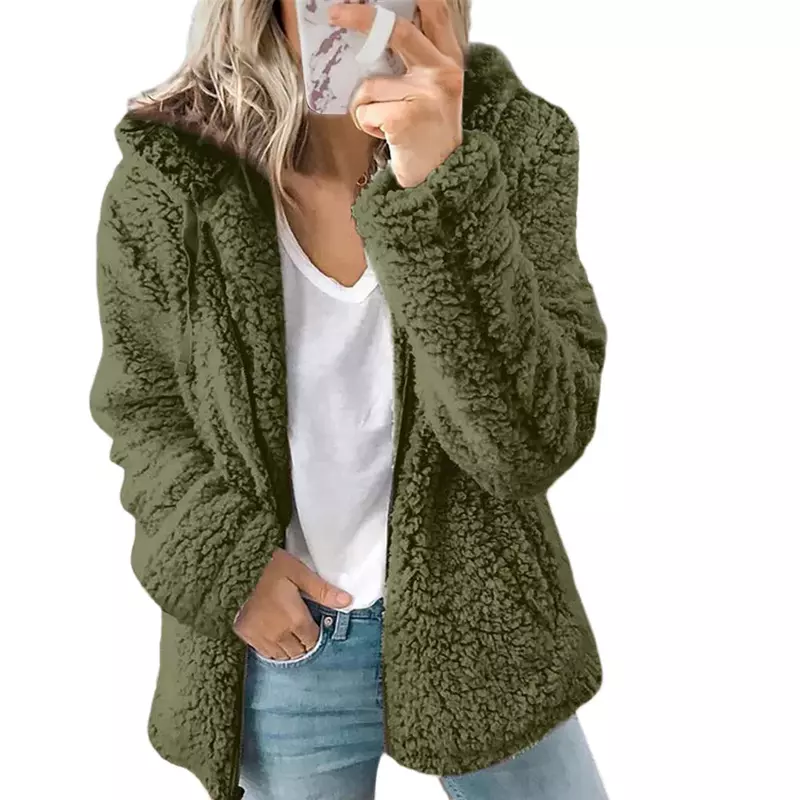 2022 New Women Hooded Woolen Fleece Autumn and Winter Jacket Casual and Comfortable Zipper Winter Coat Women Elegant