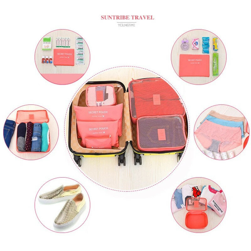 Bolsas de viaje multifunción para hombre y mujer, organizador de equipaje, almacenamiento de ropa, impermeable, Cubo de embalaje, 6 piezas
