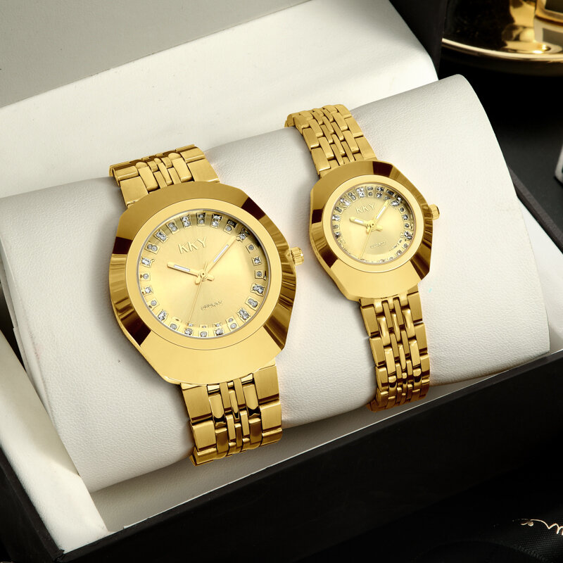 นาฬิกาควอตซ์สีทองใหม่ KKY2024นาฬิกาผู้ชายและนาฬิกาผู้หญิงสีทองทั้งหมดทำจากเหล็กนาฬิกาทันสมัยและสวยงาม