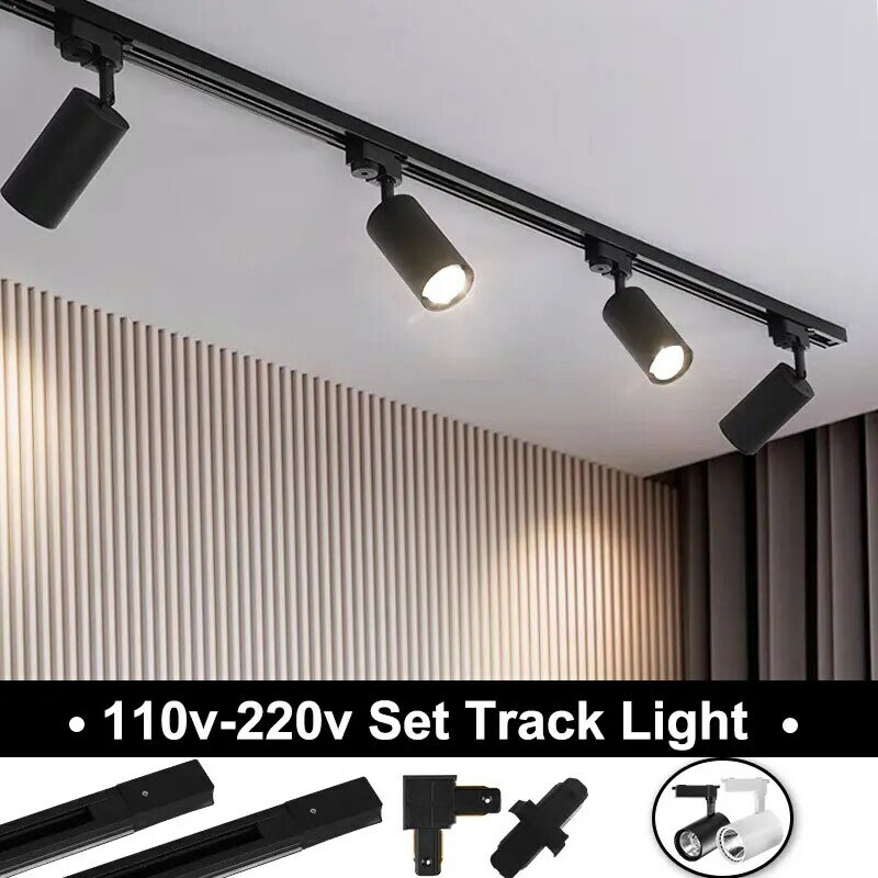 Set LED Track Light 110v 220v Track Lamp Spot Lighting Fixture COB 12/20/30/40W Spotlight Rail For Store Kitchen Indoor