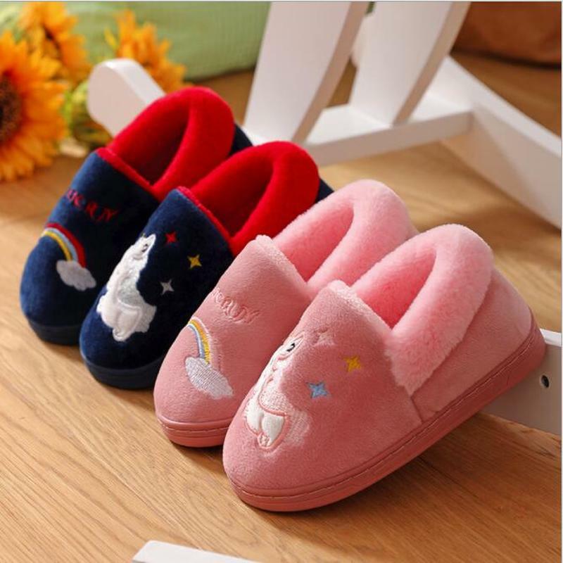 New Unicorn Kids pantofole per Toddler Boys Indoor Shoes Baby Girl Fur Slides Cotton Flip Flop Warm Winter House pantofola per bambini