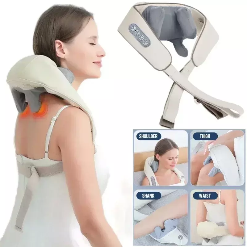 Электрическая массажная шаль для разминания плеч, автоматический массажер для шеи и спины, беспроводная трапециевидная Расслабляющая Массажная подушка для спины