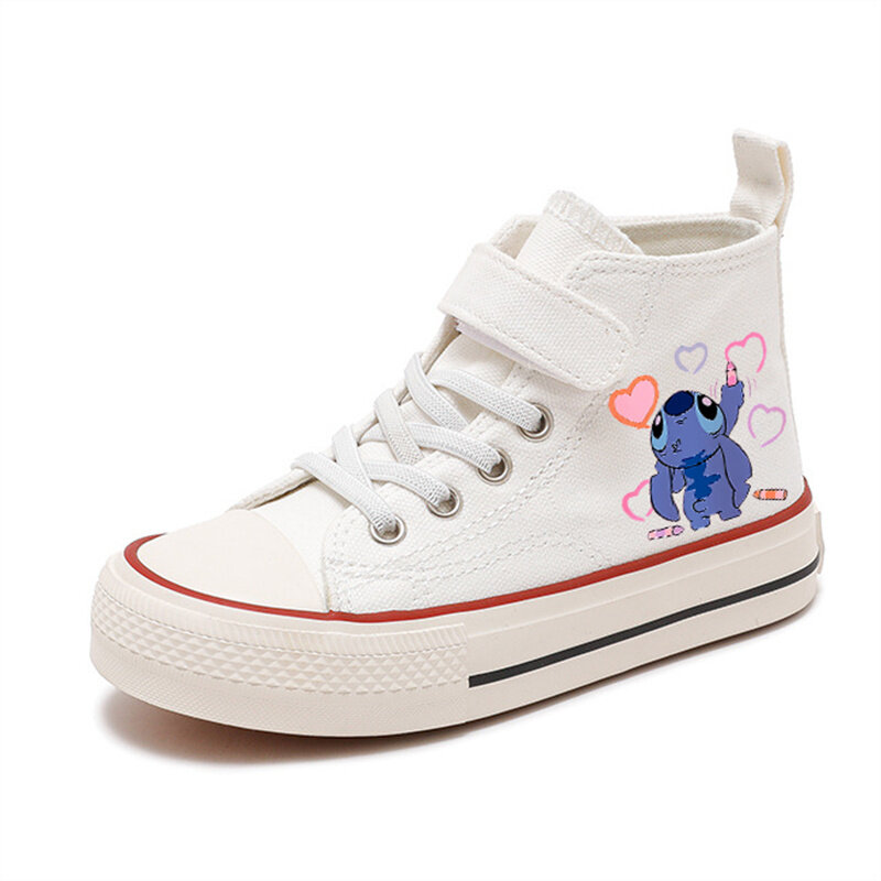 Lilo Stitch 2024 Sport Girl High-top Boys Kid Canvas Shoes Disney Casual Cartoon comfort Shoes bambini Print Boys scarpe da Tennis