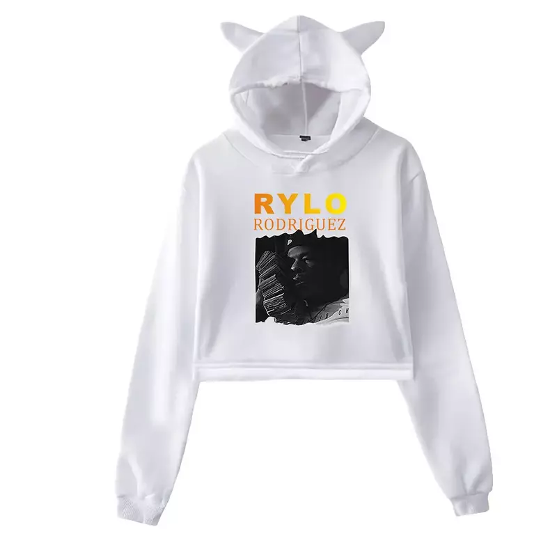 Rylo Rodriguez Crop Top for Teen Girls Streetwear Hip Hop Kawaii Cat Ear Harajuku Cropped Sweatshirt Pullover Tops Sportswear