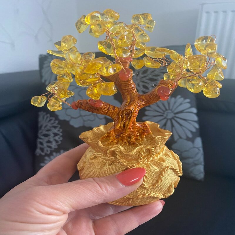 Lucky Money Tree Chinese Gold Ingot Crystal Fortune Tree Ornament Wealth Ornament Home Office Table Decoration Tabletop Crafts