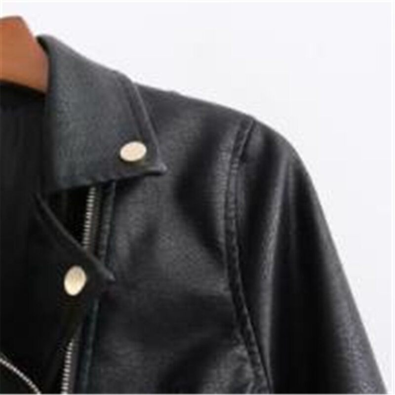 2024 black pu leather jacket short locomotive leather coats female vintage denim jacket outerwear womens New zipper fashion fall
