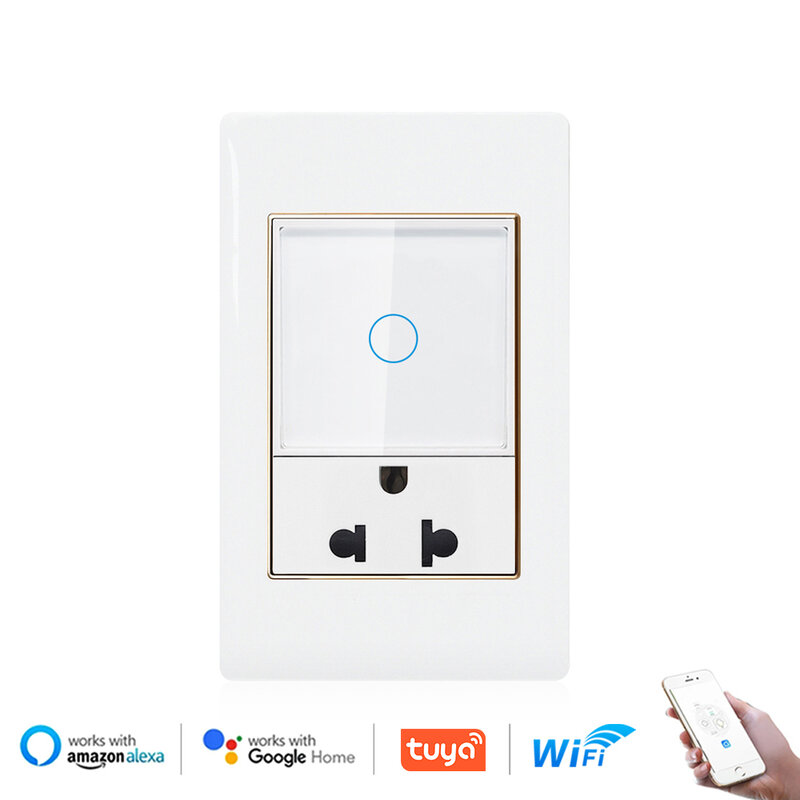 Viswe Smart Wifi Switch Alexa Thailand 3pin Socket,118*72Mm Plastic Paneel Met Gouden Rand, Wandlichtschakelaar En Stopcontact