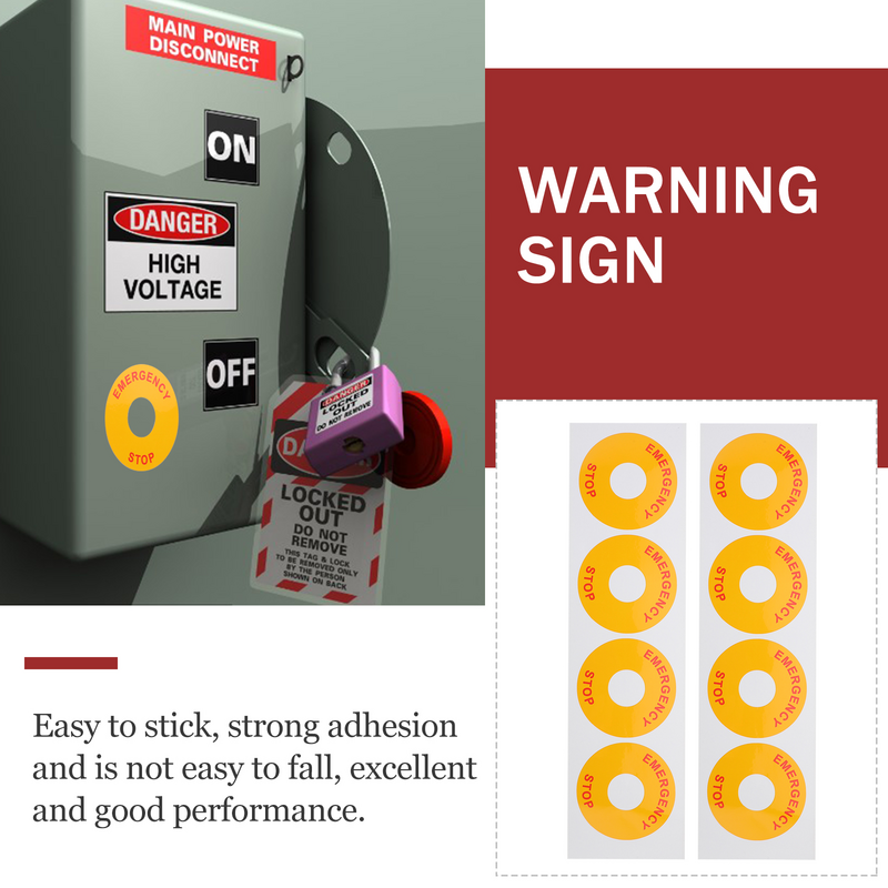 Pegatinas de advertencia de parada de emergencia, calcomanías de señal Depa, apliques, equipo de oficina, indicador de precaución, 8 piezas