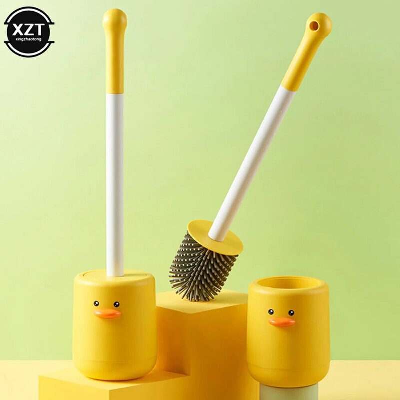 NEW Silicone Toilet Brush And Holder Quick Draining Clean Wall-Mount Cleaning Brush Flat Head Soft Brush Toilet Brush Holder Set