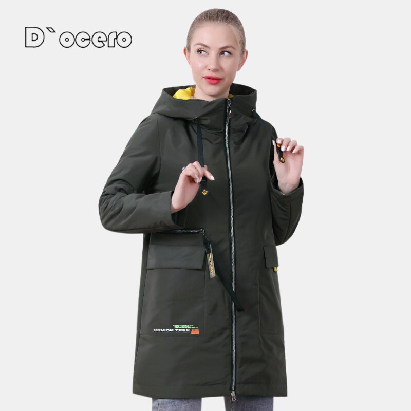 D'ocero-chaqueta cálida de algodón para mujer, abrigo largo acolchado con capucha, parka informal, ropa de moda, Primavera, otoño, 2022