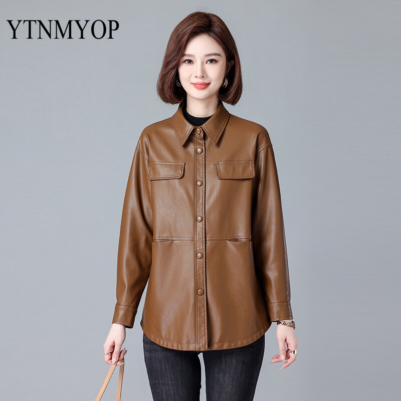 Wiosenny i jesienna odzież pasek szczupła moda płaszcz skórzany kobiety wysokiej jakości M-3XL kurtka luźna zamszu