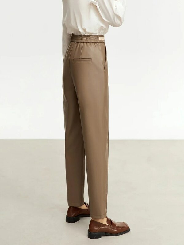 AMII-Pantalon décontracté minimaliste en cuir PU pour femme, longueur au sol, fente droite, femme, automne, nouveau, 2023, FJ12343250