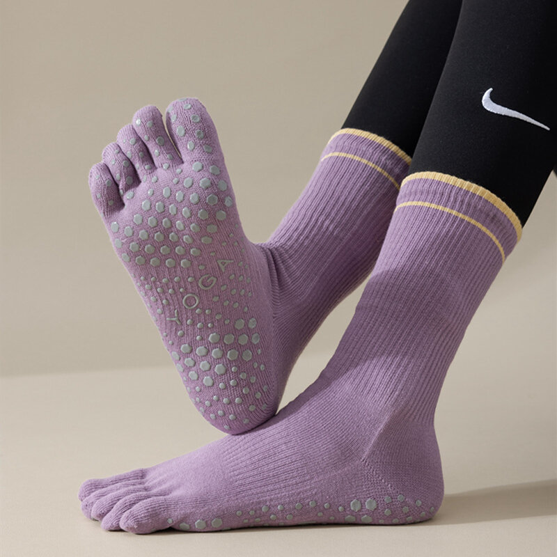 1 Pairs New Five Toe Silicone Non-Slip Yoga Socks Soft Breathable Ballet Dance Ladies Fitness Sports Sock Anti-Slip Pilates Sock