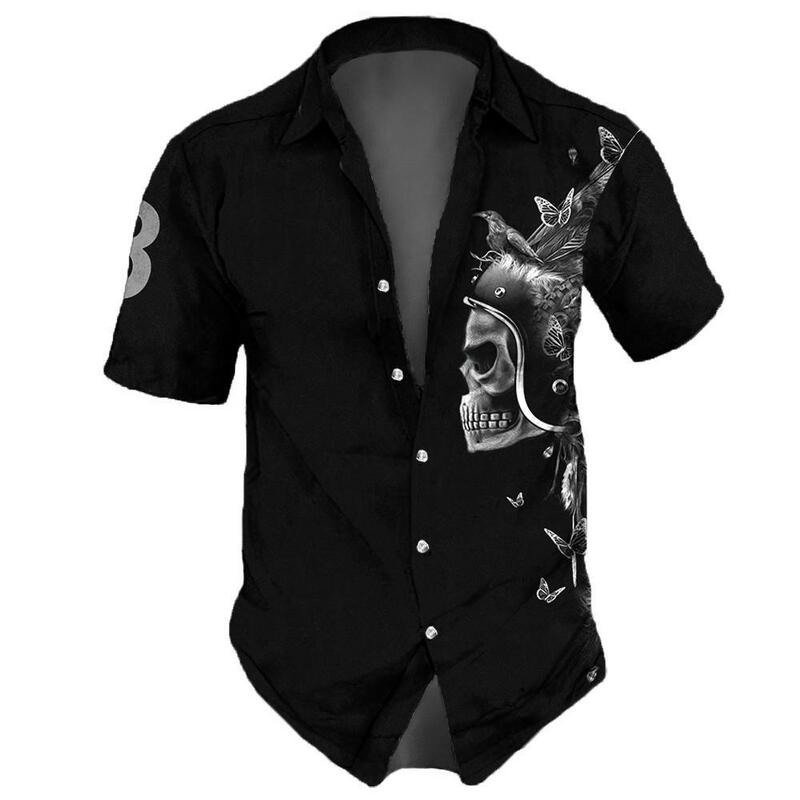 2023 Schedel Heren Overhemden Revers Streetwear Vintage Shirt Voor Heren Street Hiphop Top Met Korte Mouwen Feest Zomer Heren Hawaiiaanse Shirts