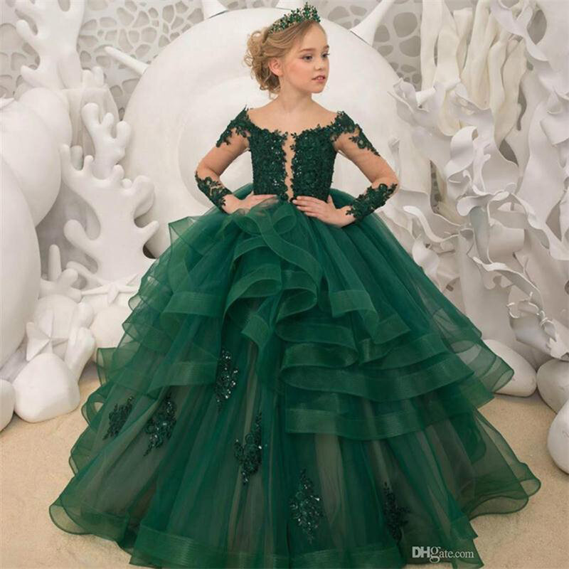 Girl Birthday Dress Green Lace Flower Girl Dress Wedding Party Dress Christmas Girl Princess Dresses First Commuion