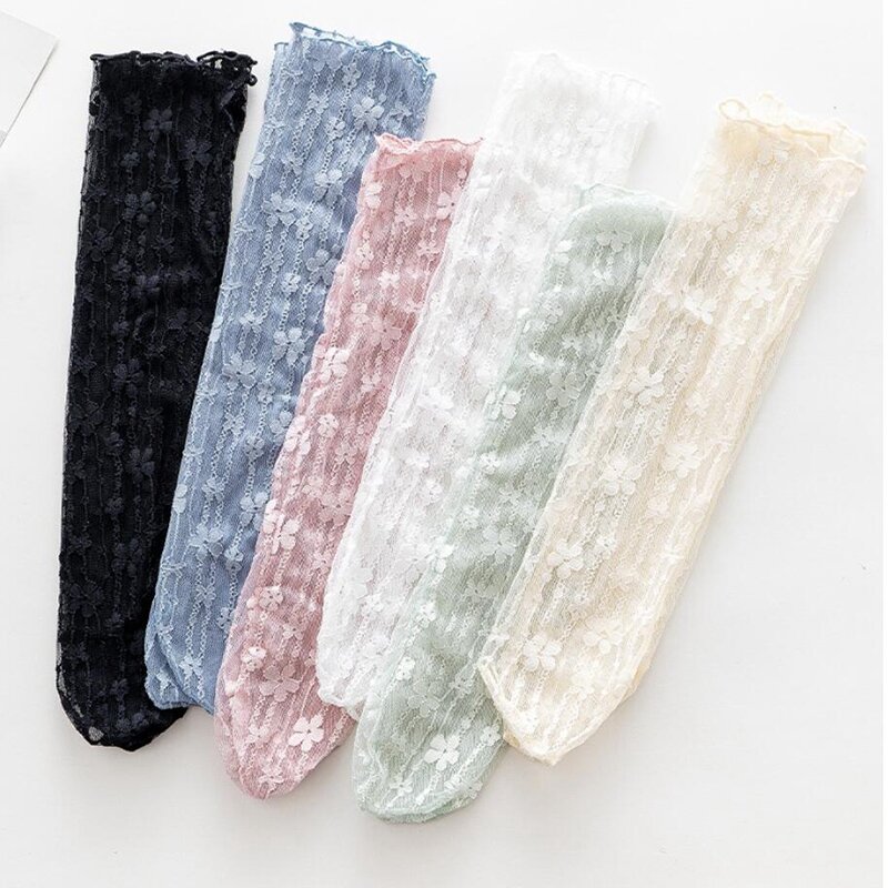 Chaussettes ultra-fines en dentelle transparente pour femmes, chaussettes d'équipage en maille creuse, style japonais, rétro, longues, Kawaii, Harajuku, sexy, mode, été