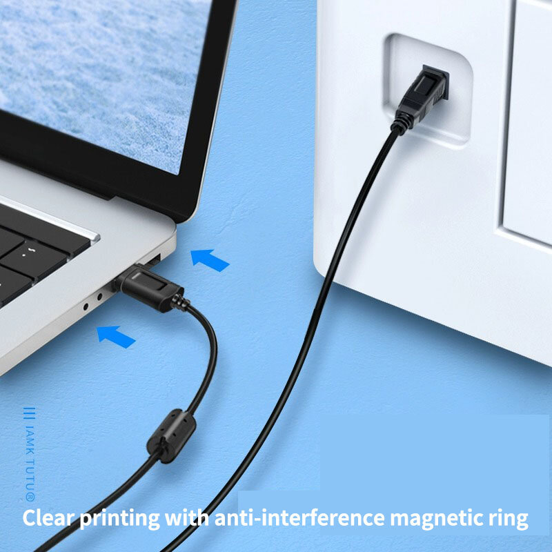 Kabel Data Printer USB 2.0, kabel Printer Port persegi USB hitam Tembaga semua, dengan cincin magnetik Anti gangguan
