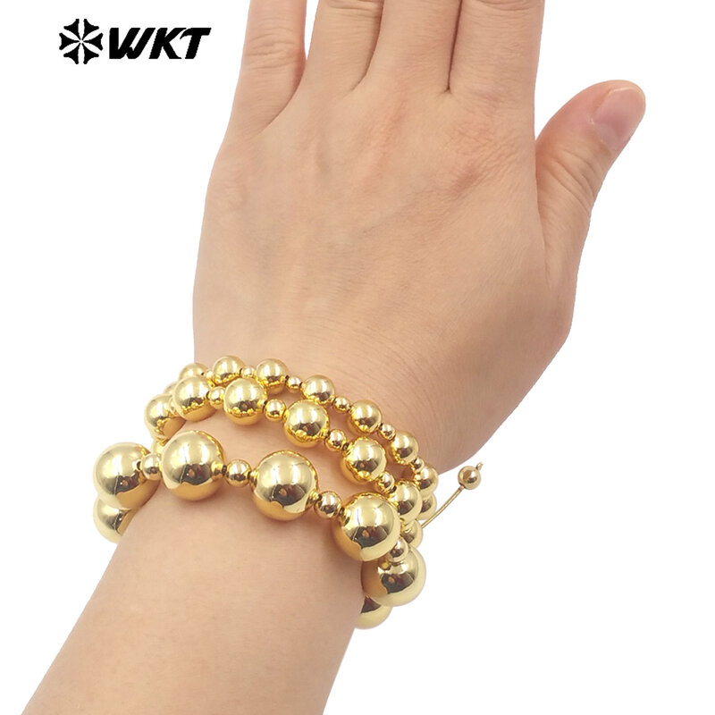 WT-JF347 WKT-pulsera de cadena de latón amarillo para mujer, brazalete con cuentas redondas, joyería bonita, accesorio para fiesta, 2024