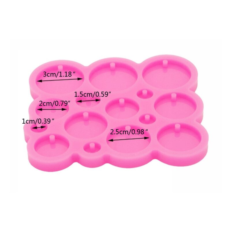 Glossy Round Molds Many Circle Diameter 5 /3.3/2.3/1.7/1.2cm Resin Silicone Keychain Pendant Molds with Hole DIY Craft 517F