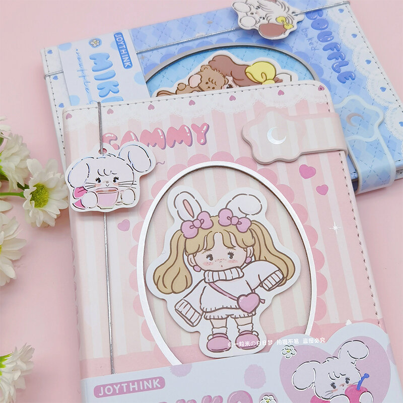 Kawaii Miniso Mikko Cute Girl Heart pulsante magnetico mano Anime Cartoon Notebook diario libro studente bambini giocattolo regali per ragazze