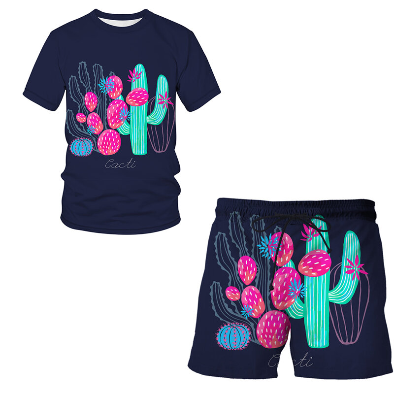 2022 neueste jogging Sport herren kleidung Harajuku Sommer Cartoon kaktus T-shirts + Shorts 3D Drucken zwei-stück casual Trainingsanzug sets